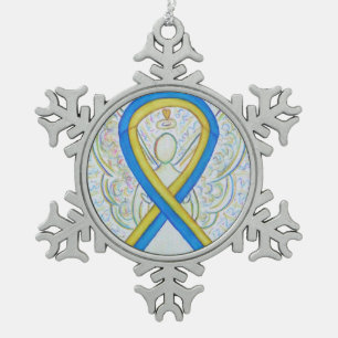 Flocon De Neige Bleu et Jaune Sensibilisation Ruban Angel Ornement