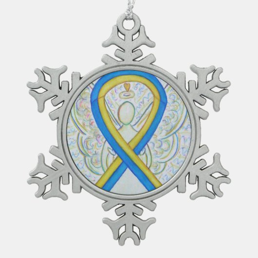 Flocon De Neige Bleu et Jaune Sensibilisation Ruban Angel Ornement (Devant)