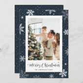 Flocon de neige bleu foncé Carte de Noël (Devant / Derrière)