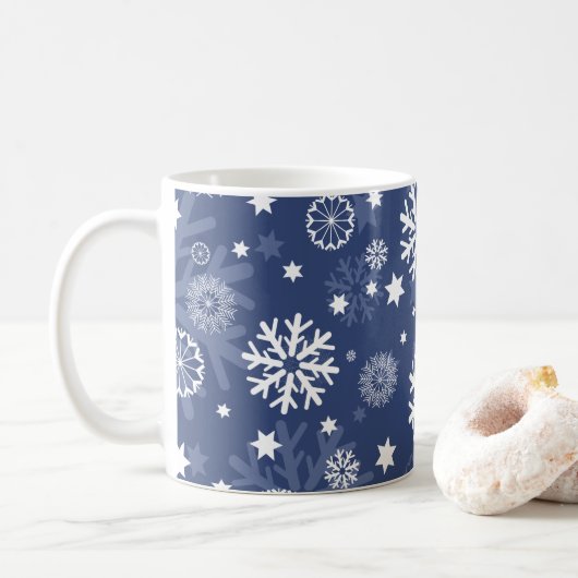 Flocon de neige bleu moderne Mug café de Noël (Avec donut)