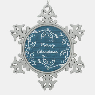Flocon De Neige Bleu Rustique Holly Snowflake Ornement