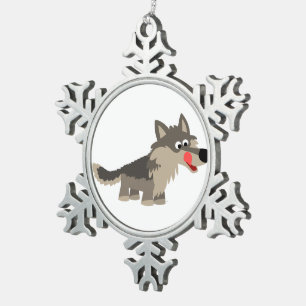 Flocon De Neige Cartoon mignon affamé Wolf Pewter Ornement
