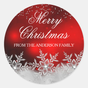 Flocon de Neige Cristal Autocollant Rouge de Noël