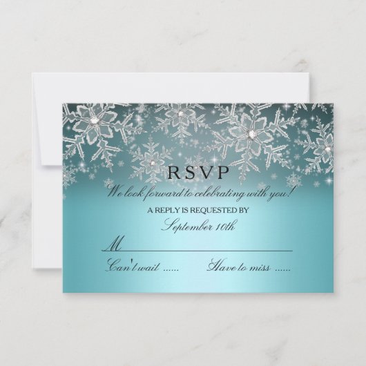 Flocon de Neige Cristal Bleu Réponse RSVP Hiver (Devant)