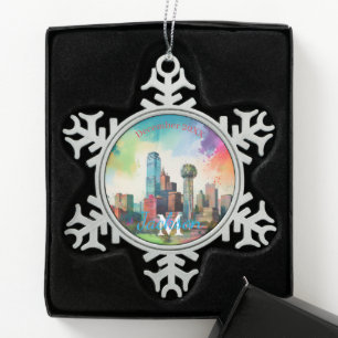 Flocon De Neige Dallas Skyline Snowflake Pewter Noël ornement