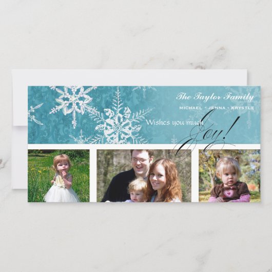 Flocon de neige Damask de Noël - Carte bleue océan (Devant)