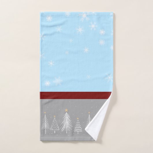 Flocon de neige de Noël bleu gris rouge (Serviette à main)
