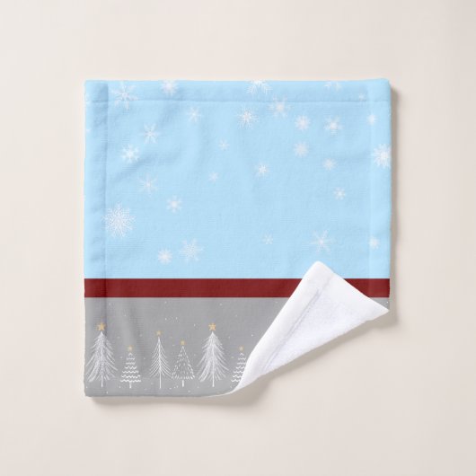 Flocon de neige de Noël bleu gris rouge (Gant de toilette)