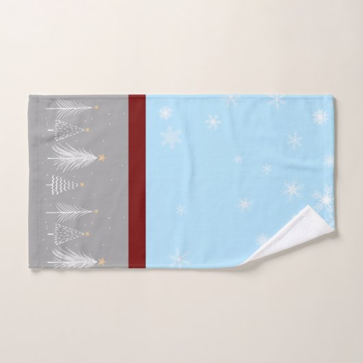 Flocon de neige de Noël bleu gris rouge (Serviette à main)