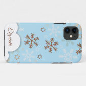 Flocon de neige de Noël sur le coque iphone bleu (Dos (Horizontal))