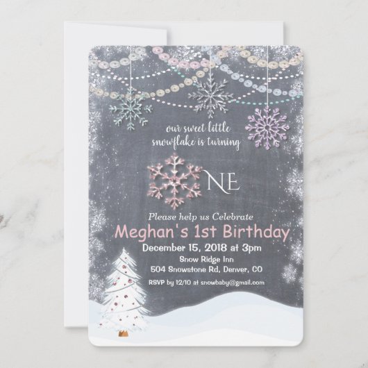 Flocon de neige d'hiver première invitation annive (Devant)