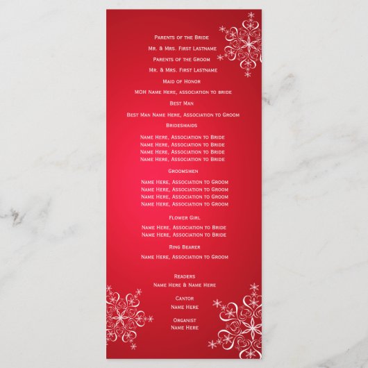 Flocon de neige d'hiver Red 2 Wedding Programme (Dos)