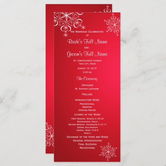 Flocon de neige d'hiver Red 2 Wedding Programme (Devant / Derrière)