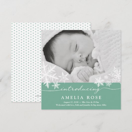 Flocon de neige doux | Faire-part bébé (Devant / Derrière)