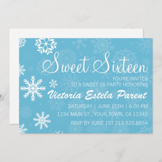 Flocon de neige doux hiver 16 Invitation (Devant / Derrière)