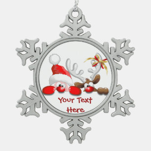 Flocon De Neige Drôle Père Noël et Reindeer Cartoon Ornement
