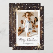 Flocon de neige en bois étincelant Cartes de Noël (Devant / Derrière)