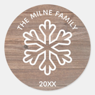 Flocon de neige en bois rustique - Autocollant ron