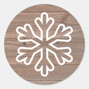 Flocon de neige en bois rustique - Autocollant ron