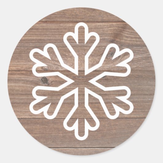 Flocon de neige en bois rustique - Autocollant ron (Devant)