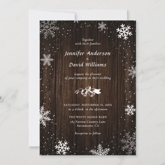 Flocon de neige en bois rustique Invitations de ma (Devant)