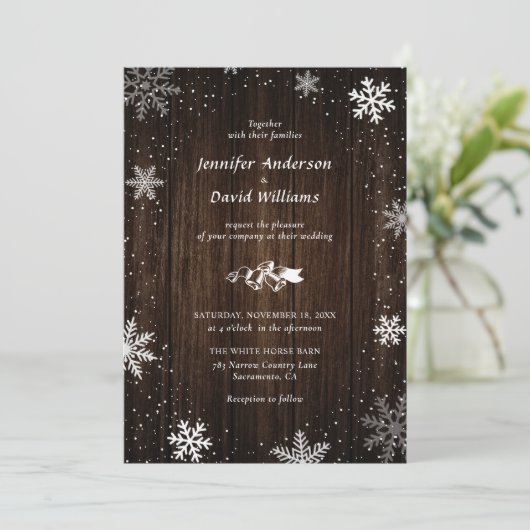 Flocon de neige en bois rustique Invitations de ma (Debout devant)