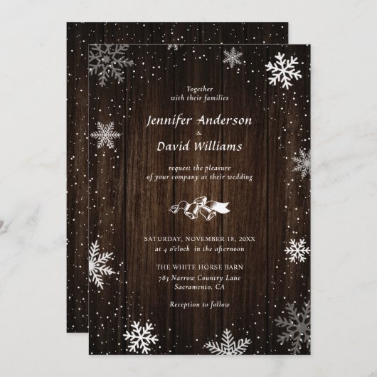 Flocon de neige en bois rustique Invitations de ma (Devant / Derrière)