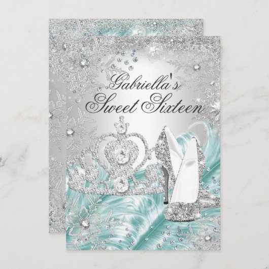 Flocon de neige en hiver Bleu doux 16 Invitation (Devant / Derrière)