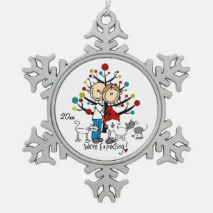 Flocon De Neige Expectant Couple 2 Chats Dog Snowflake Ornement