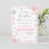Flocon de neige hiver 1er anniversaire Invitations (Debout devant)