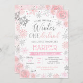 Flocon de neige hiver 1er anniversaire Invitations (Devant / Derrière)