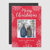 Flocon de neige Joyeux Noël Photo carte magnétique (Devant / Derrière)