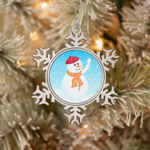 Flocon De Neige Joyeux ornement Snowman Pewter Snowflake