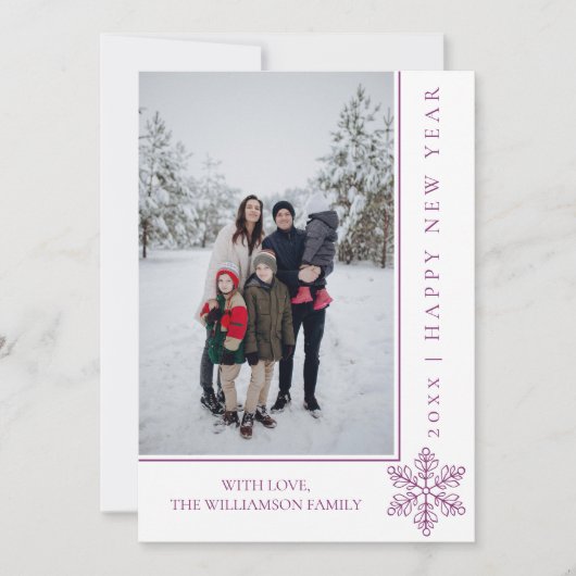Flocon de neige moderne Carte photo du Nouvel An | (Devant)