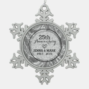 Flocon De Neige Ornement du 25e anniversaire du Mariage Black & Si
