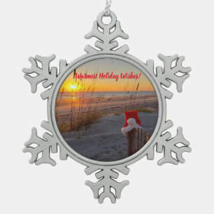 Flocon De Neige Plage thème Noël Ornement avec Santa Hat