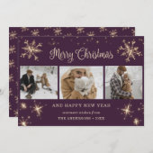 Flocon de neige pourpre brillant Cartes de Noël ph (Devant / Derrière)