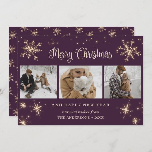 Flocon de neige pourpre brillant Cartes de Noël ph (Devant / Derrière)