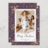 Flocon de neige pourpre brillant Cartes de Noël ph (Devant / Derrière)