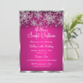 Flocon de neige rose chaud Sweet 16 Invitation (Debout devant)