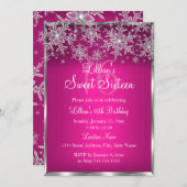 Flocon de neige rose chaud Sweet 16 Invitation (Devant / Derrière)