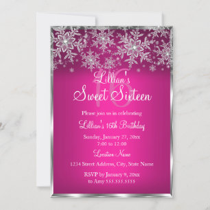 Flocon de neige rose chaud Sweet 16 Invitation