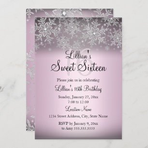 Flocon de neige rose doux 16 Invitation