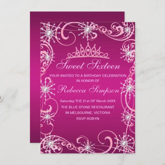 Flocon de neige rose Shimmer Invitation (Devant / Derrière)