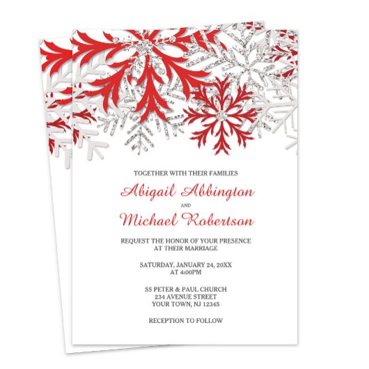 Flocon de neige Rouge Argent d'hiver Invitations d