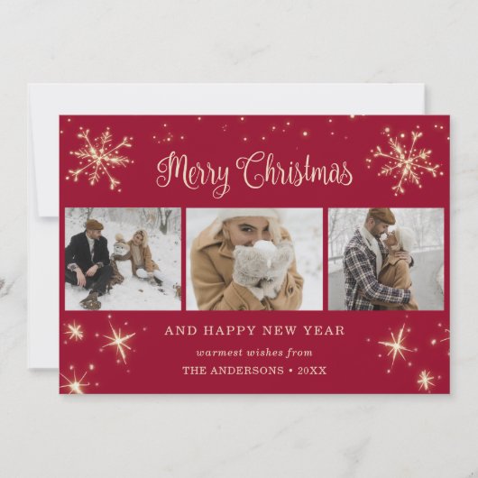 Flocon de neige rouge étincelante Cartes de Noël (Devant)