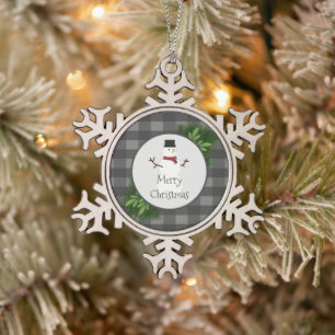 Flocon De Neige Snowman Gris Buffalo Plaid Snowflake Ornement