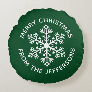 Flocon de neige vert Noël Coussin rond