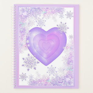 flocon de neige violet clair et coeur étincelant