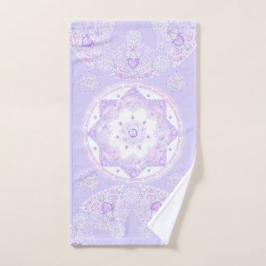 flocon de neige violet clair et coeur étincelant (Serviette à main)